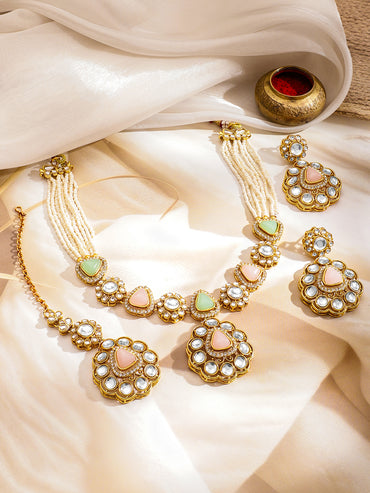 Vintage Glow Pink & Green Necklace Set