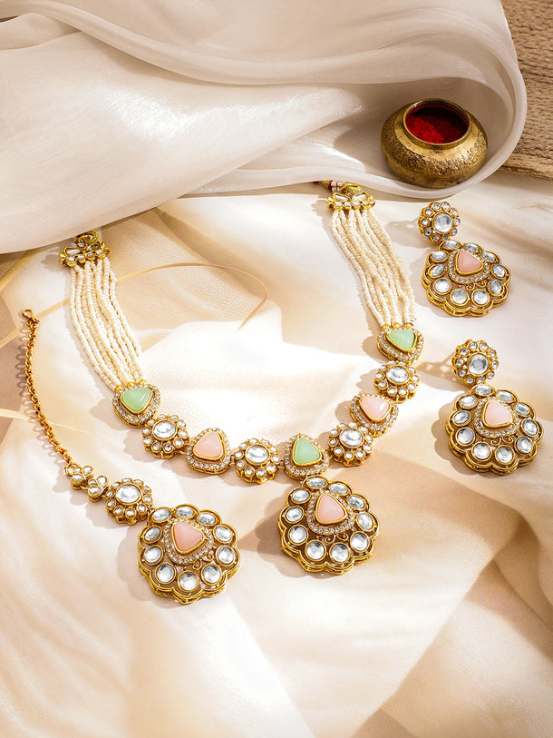 Vintage Glow Pink & Green Necklace Set
