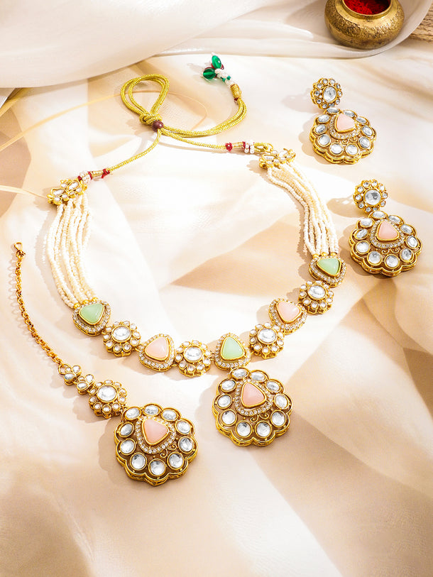 Vintage Glow Pink & Green Necklace Set