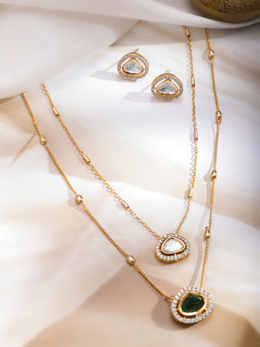 Sapphire & Kundan Charm Necklace Set