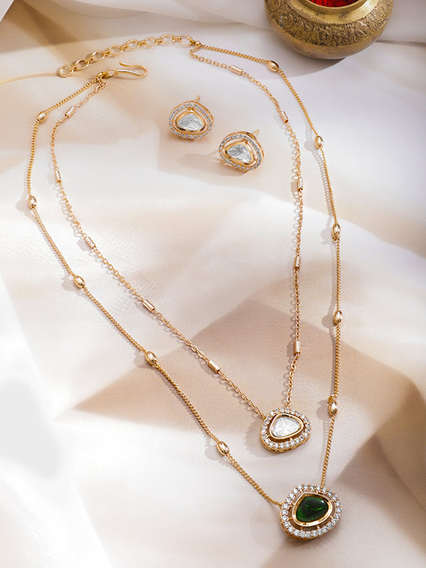 Sapphire & Kundan Charm Necklace Set