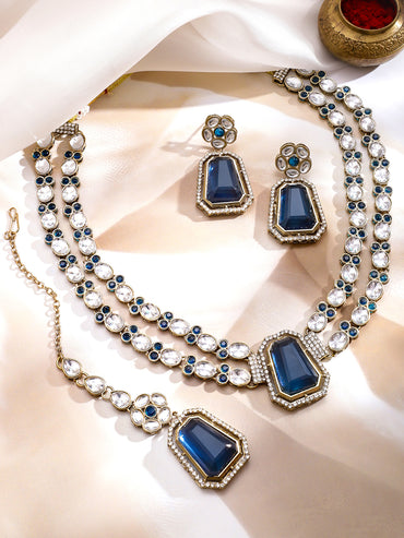 Blue American Diamond Zirconia Necklace Set