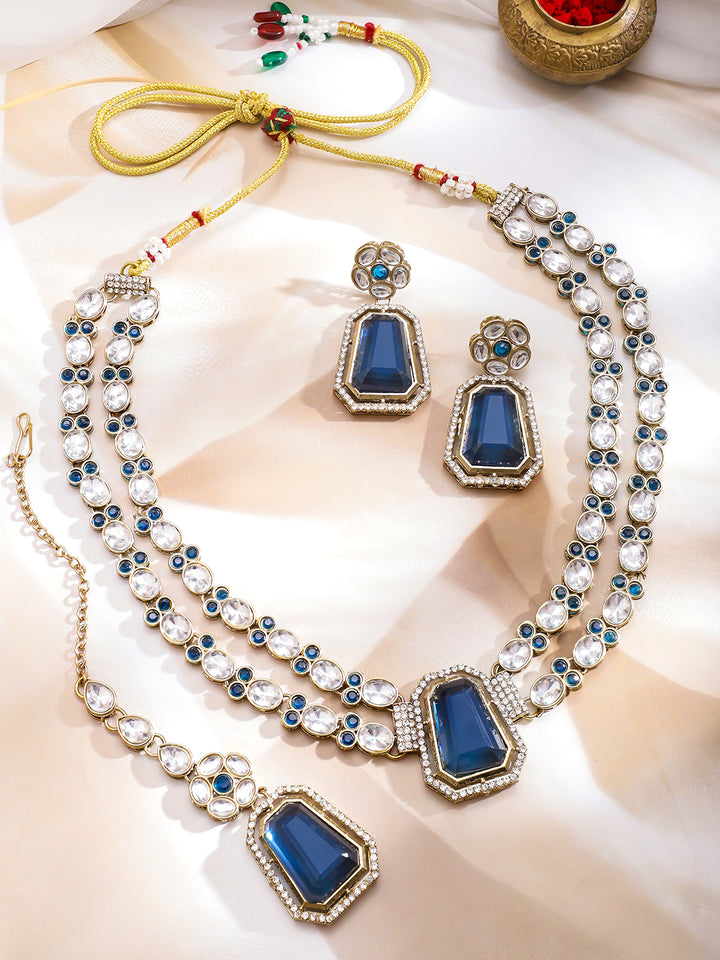 Blue American Diamond Zirconia Necklace Set