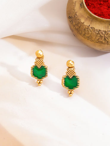Rubans Women 22K Gold-Plated Brass Emerald Green Stone-Studded Ethnic Jewellery Set