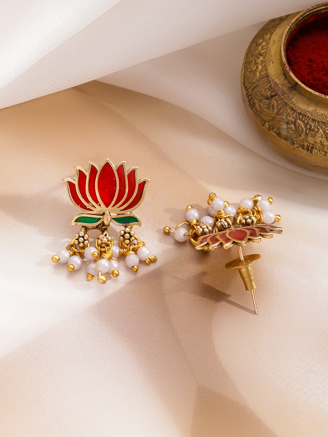 Rubans 22K Gold-Plated Pearls Beaded Enamelled Jewellery Set