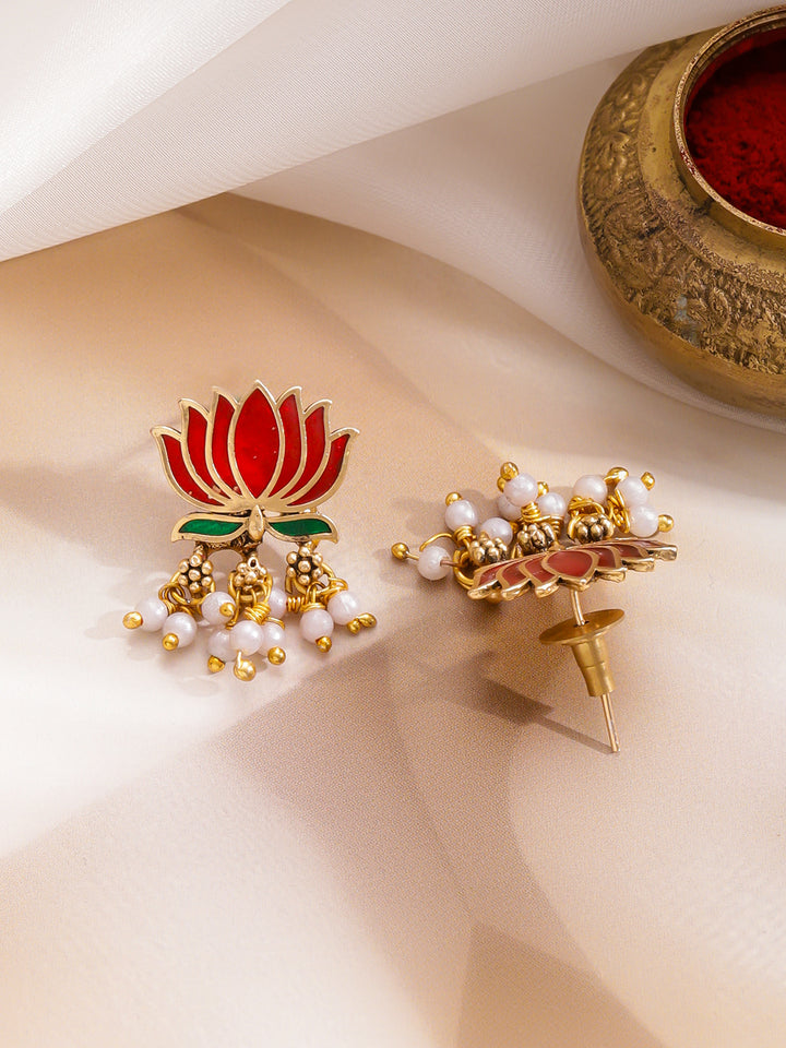 Rubans 22K Gold-Plated Pearls Beaded Enamelled Jewellery Set