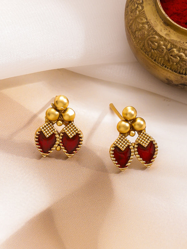 Red Studded Gold Necklace Set