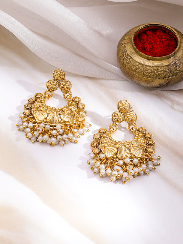 Floral Design Pearl Drop Gold Necklace Set