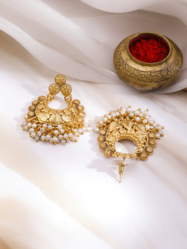 Floral Design Pearl Drop Gold Necklace Set