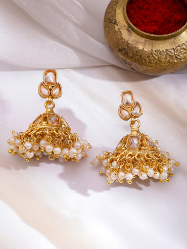 White Studded Pearl Drop gold Necklace Set