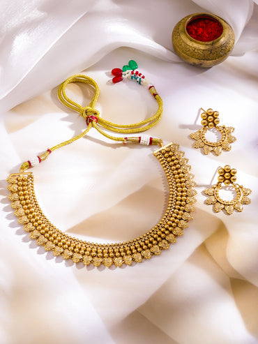 Heart Motif Gold Necklace Set