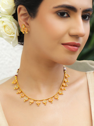 Multicolor Studded Gold Necklace Set