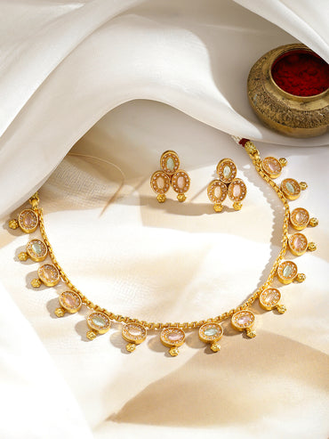 Multicolor Studded Gold Necklace Set
