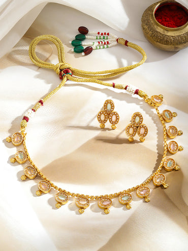 Multicolor Studded Gold Necklace Set