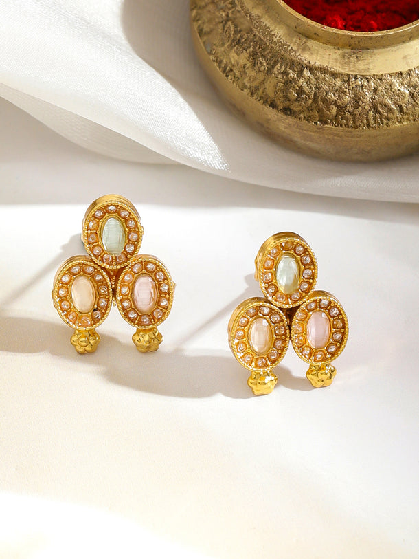 Multicolor Studded Gold Necklace Set