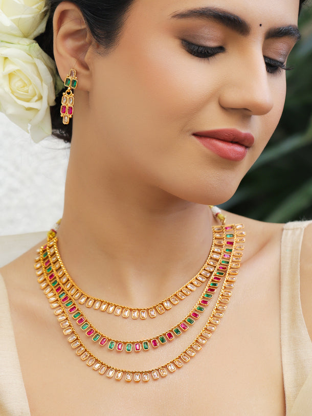 Petal Pink & Green Kundan Necklace Set