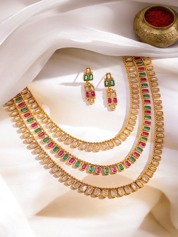 Petal Pink & Green Kundan Necklace Set