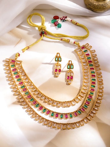 Petal Pink & Green Kundan Necklace Set