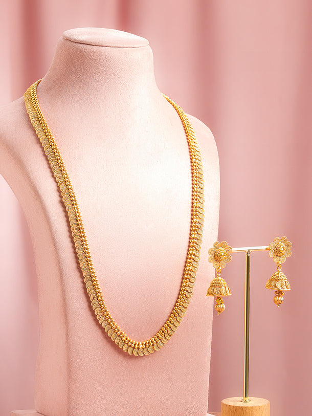 Gold Toned Long Necklace Set