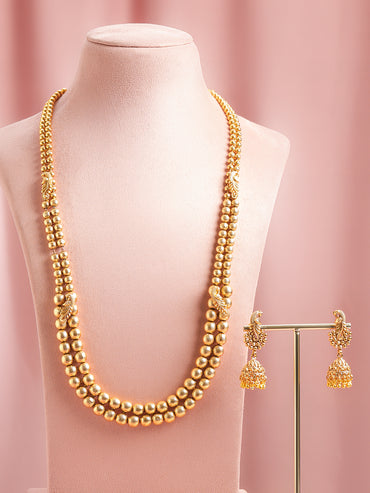 Gold Beaded Long Necklace Set