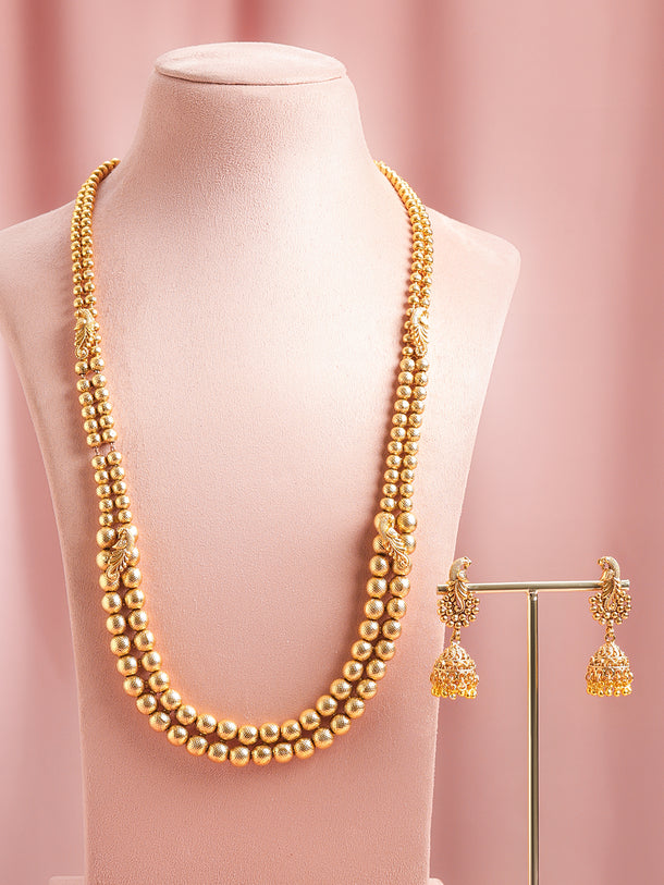 Gold Beaded Long Necklace Set