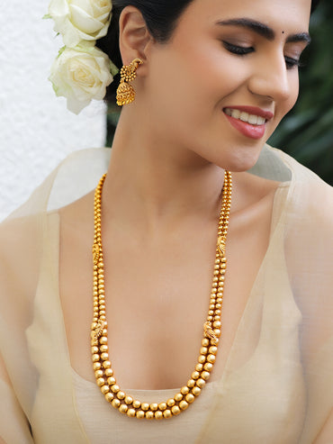 Gold Beaded Long Necklace Set