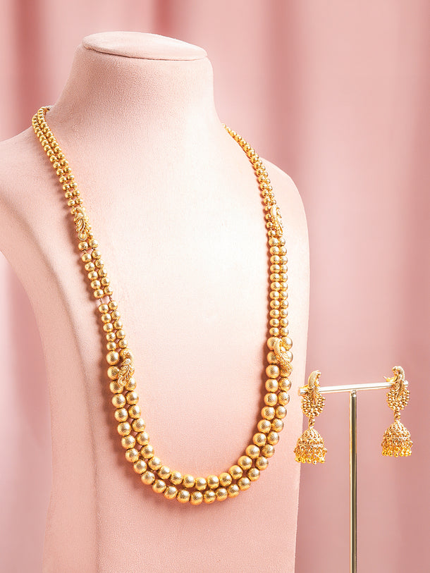 Gold Beaded Long Necklace Set