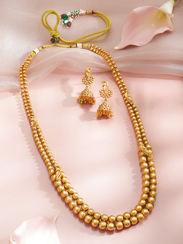 Gold Beaded Long Necklace Set