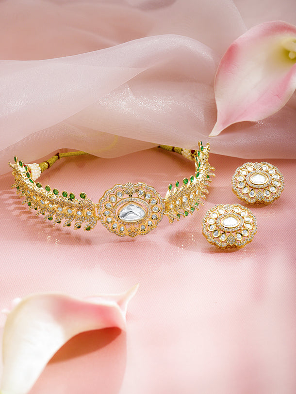 American Diamond Zirconia White Studded Choker Set