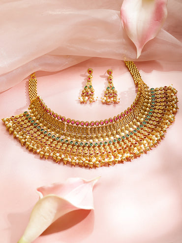 Golden Magic Pink & Green Choker Set