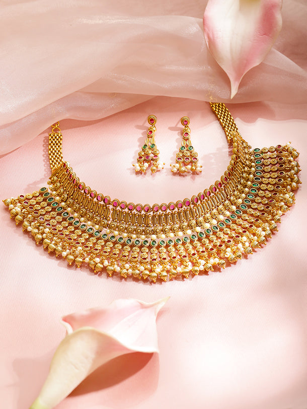 Golden Magic Pink & Green Choker Set