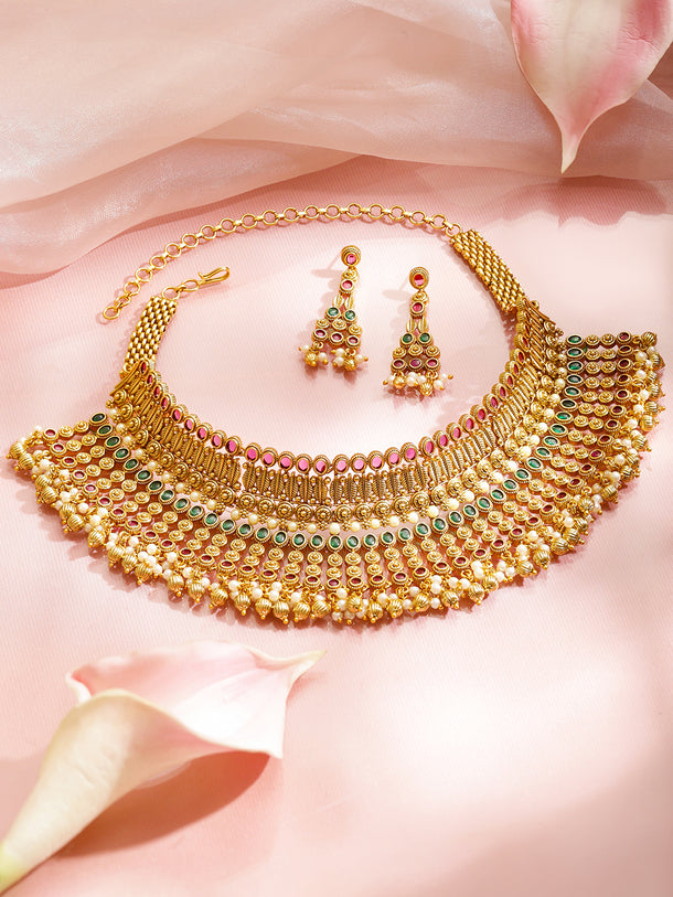 Golden Magic Pink & Green Choker Set