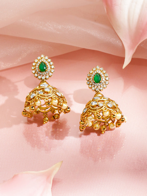 Floral Glory Green & Golden Necklace Set