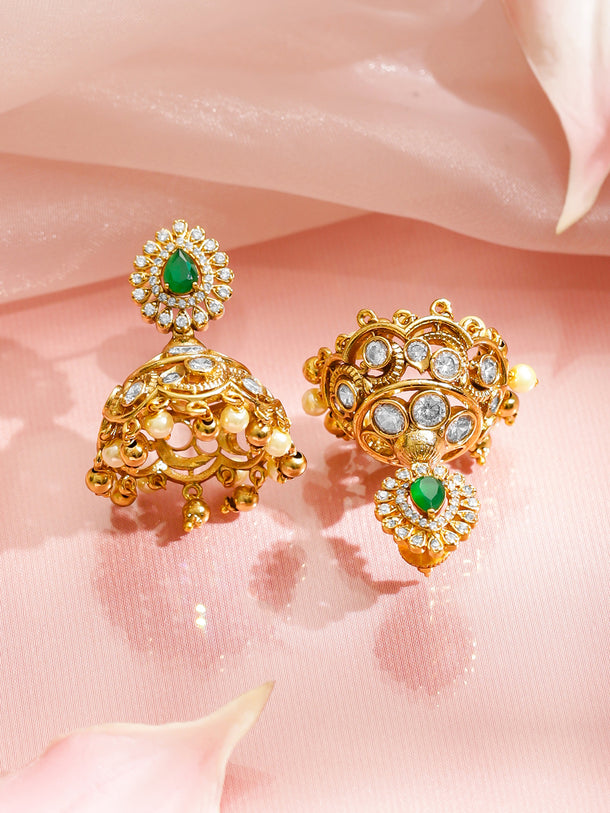 Floral Glory Green & Golden Necklace Set