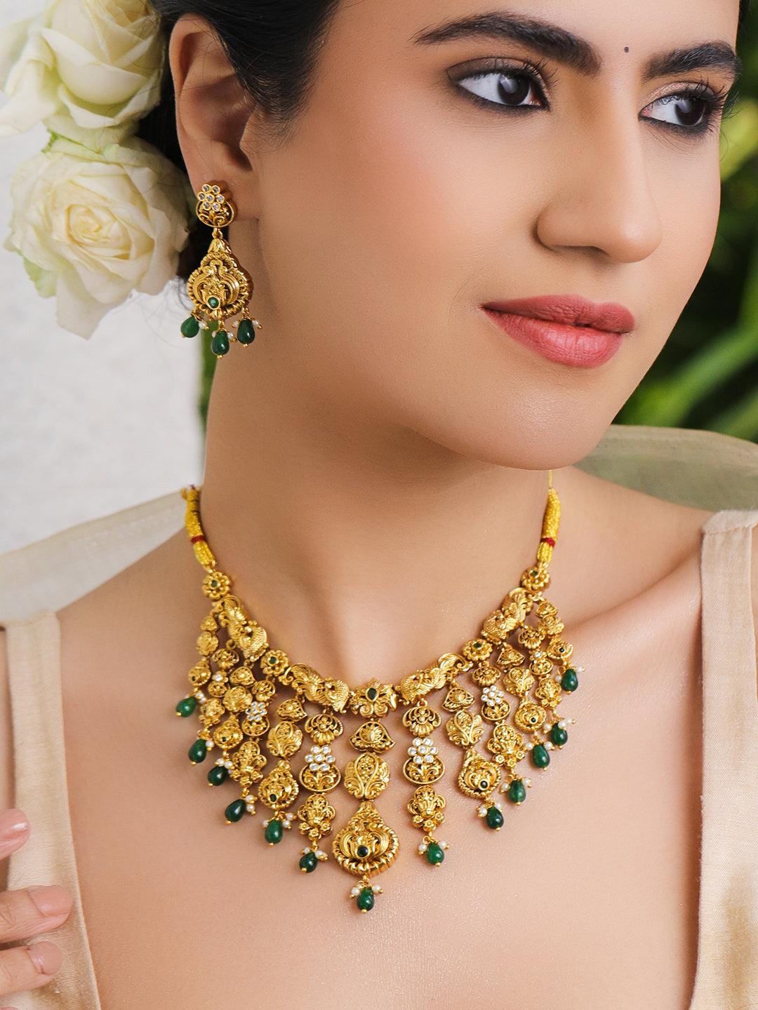 Celestial Green Golden Necklace Set
