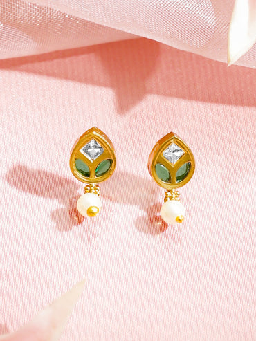 Rubans 18K Gold-Plated Brass Necklace Set with Ruby & Green Stones and Pearls