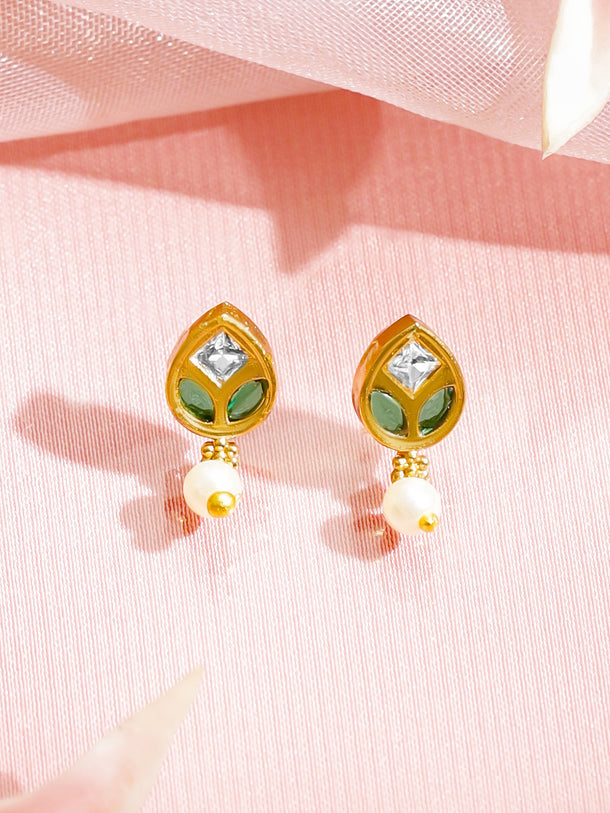 Pink & Green Studded Pearl Drop Necklace Set