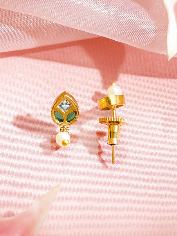 Pink & Green Studded Pearl Drop Necklace Set