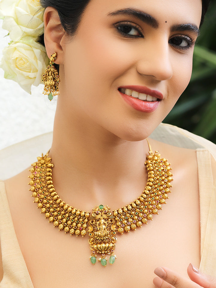 Lakshmi Blessings Green-Pink Necklace Set