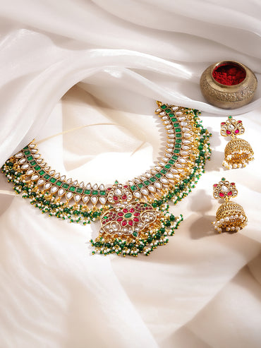 Royal Garden Bloom Dark Pink & Green Necklace Set