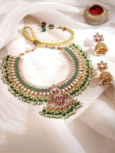 Royal Garden Bloom Dark Pink & Green Necklace Set