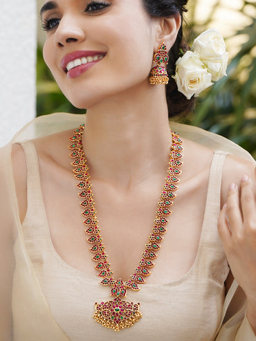 Pink-Green Glow Golden Necklace Set