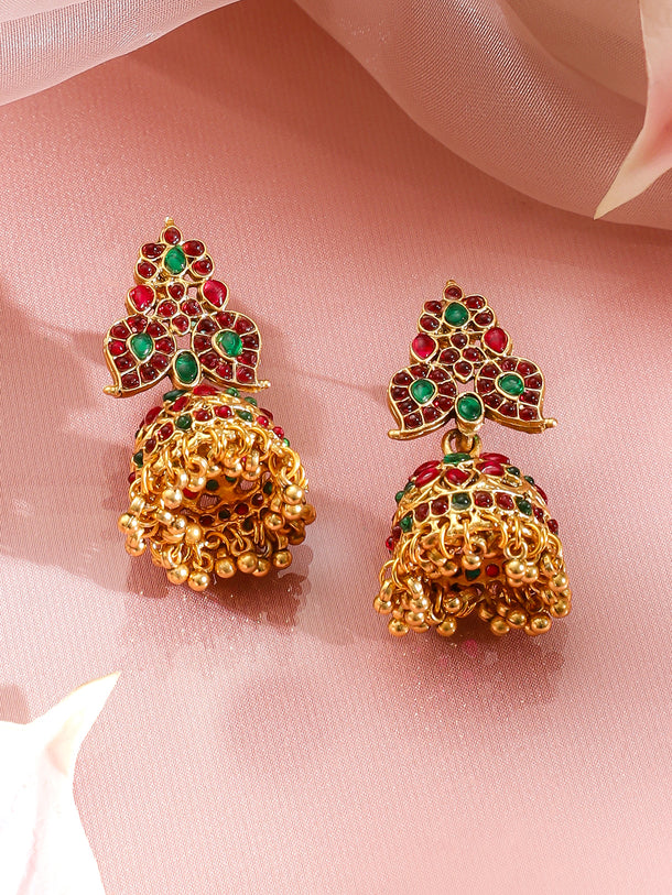 Pink & Green Studded Leaf Motif Necklace Set