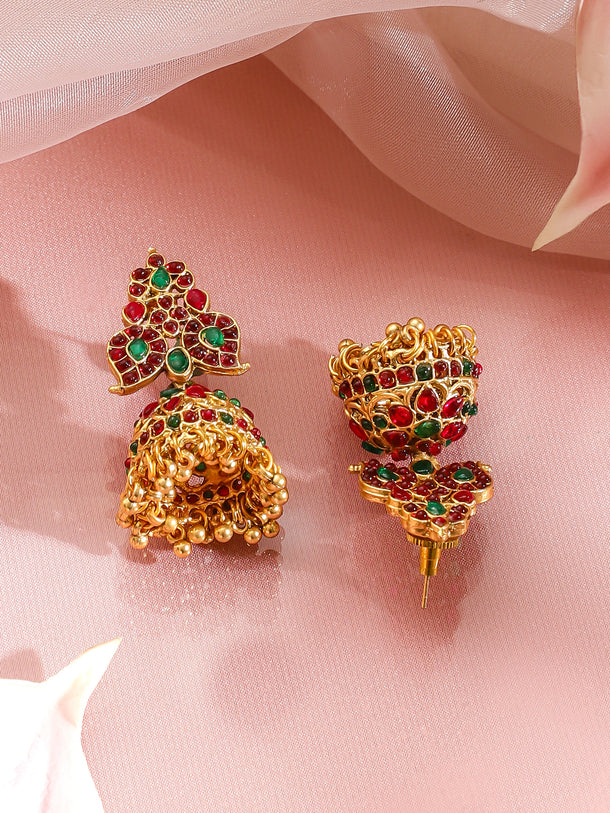 Pink & Green Studded Leaf Motif Necklace Set