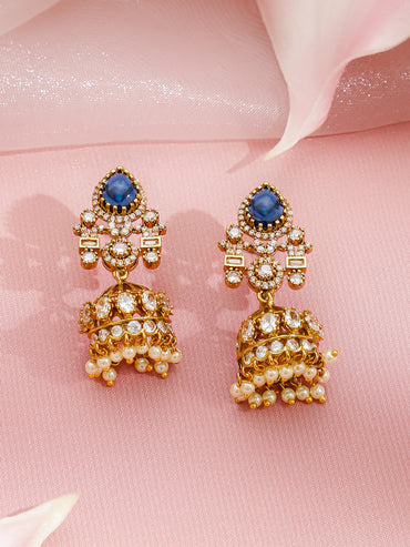 Multicolour studded Pearl Drop Gold Choker Set