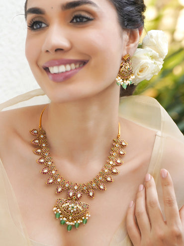 Blush & Emerald Golden Necklace Set