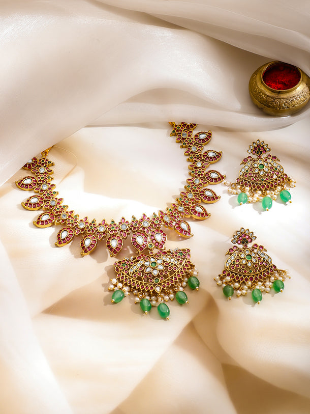 Blush & Emerald Golden Necklace Set