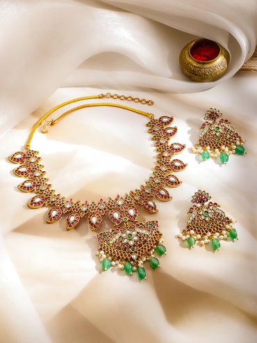 Blush & Emerald Golden Necklace Set