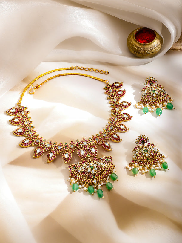 Blush & Emerald Golden Necklace Set