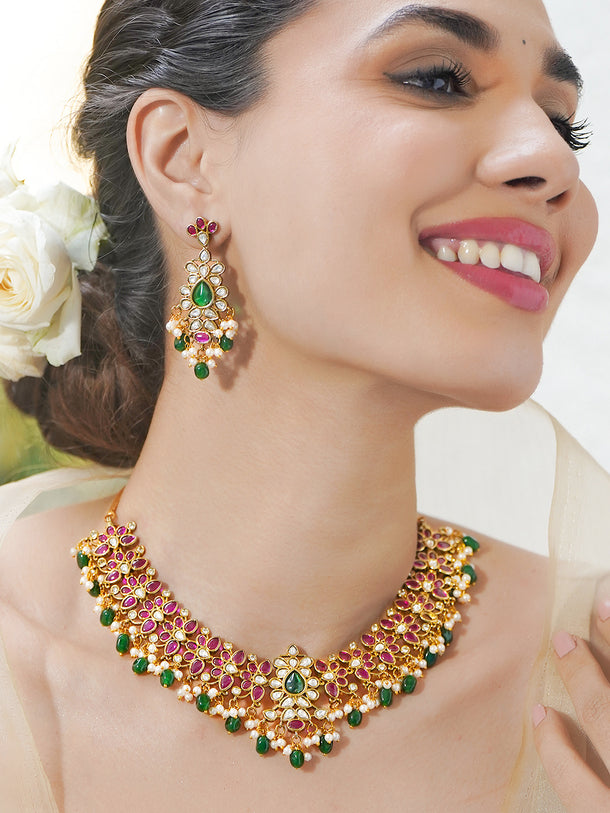 Pink & Green Royal Necklace Set